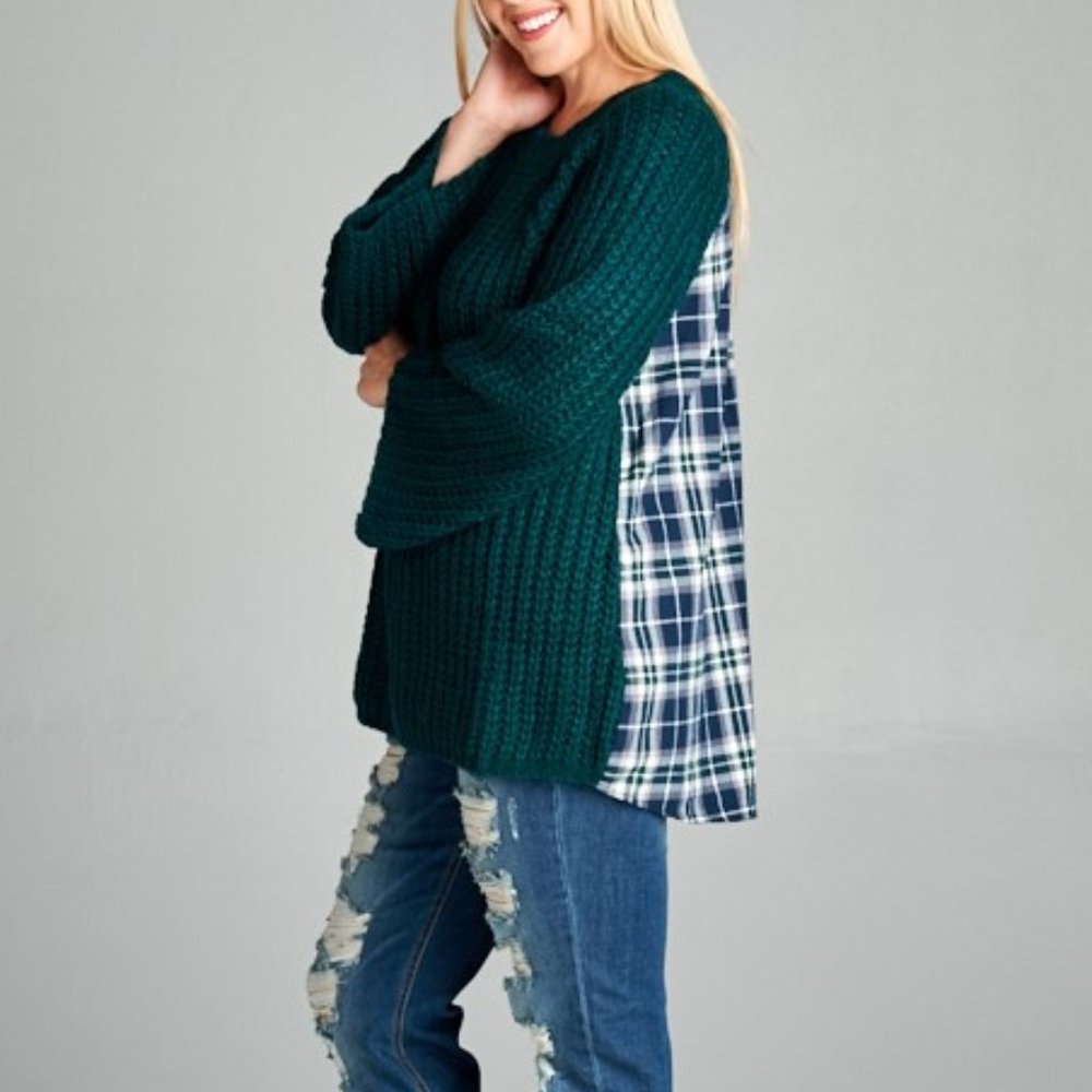 PLUS Deep Teal Chunky Knit Sweater Flannel {Oddi}